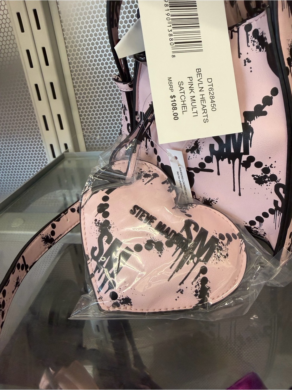 Steve Madden Pink Bleeding Heart Bevln Halloween Print Box Crossbody Bag - Picture 4 of 4